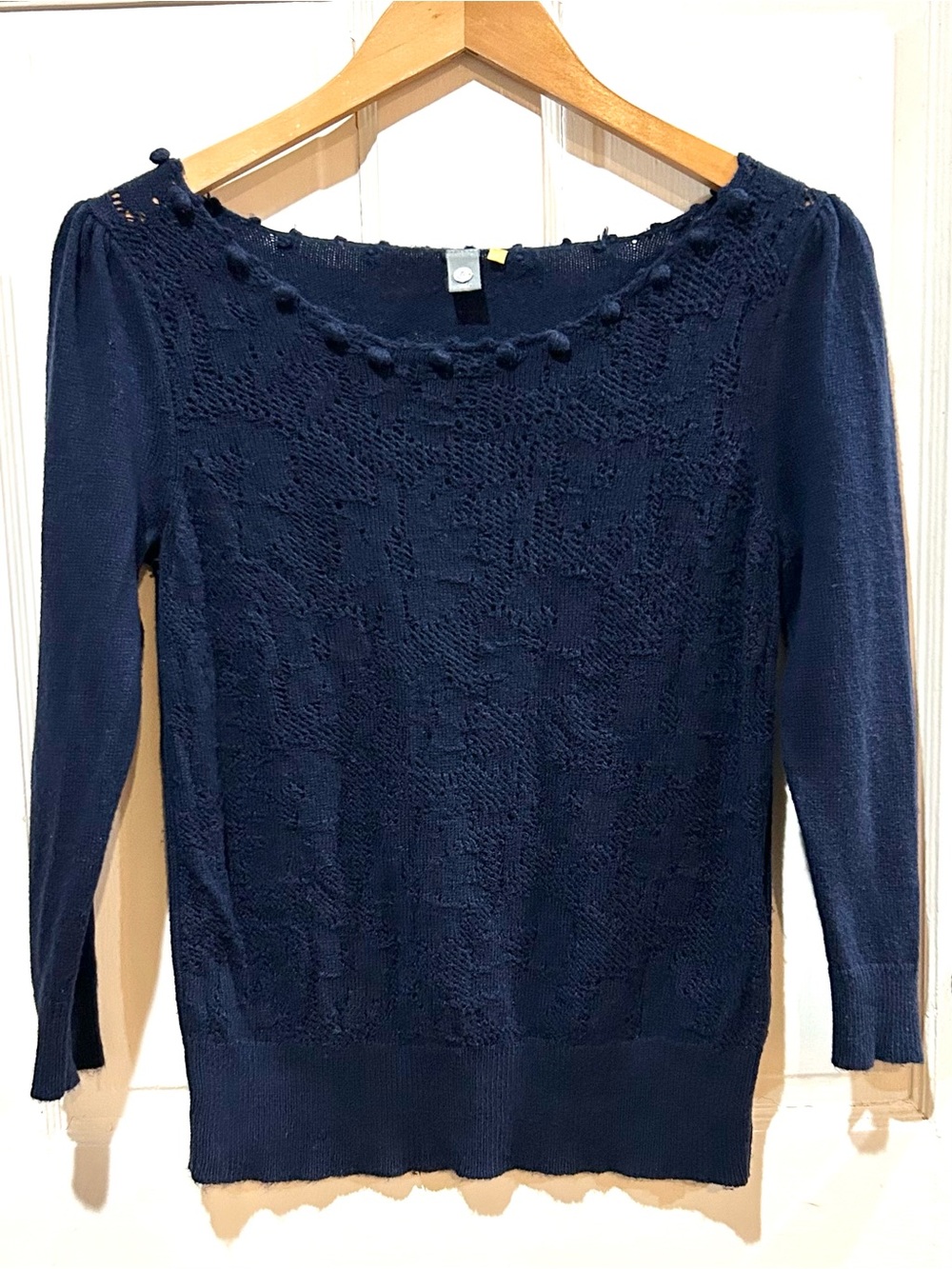 Anthropologie Knitted & Knotted Navy Bobble Knit Textured Sweater Size M